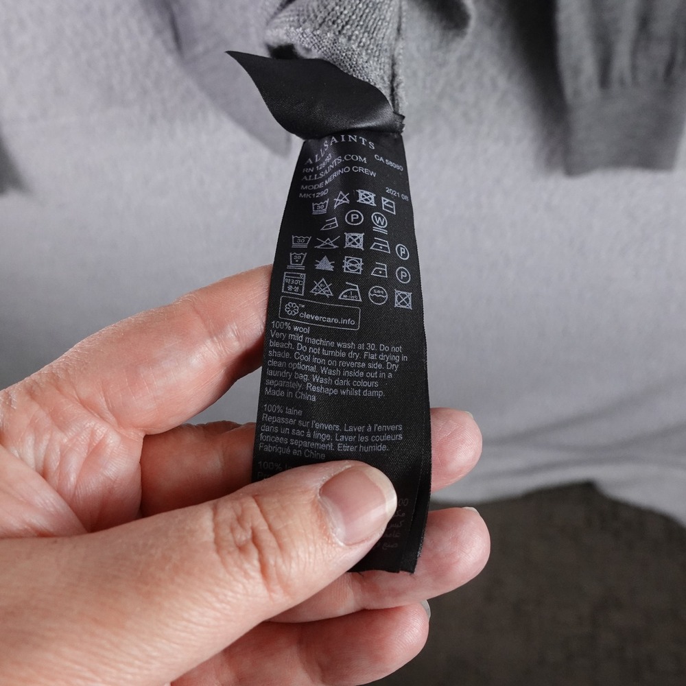 AllSaints Mode Merino Crew Jumper Sweater Mens XL Grey Slim‎ Fit Pullover MK129D - Picture 5 of 8